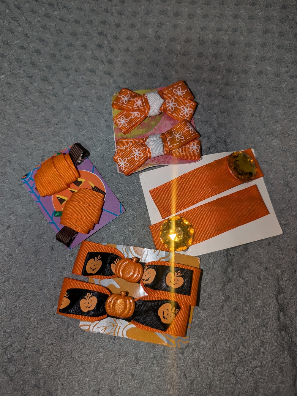 Kids Orange Halloween Hair Clip Set with Pumpkin Accents